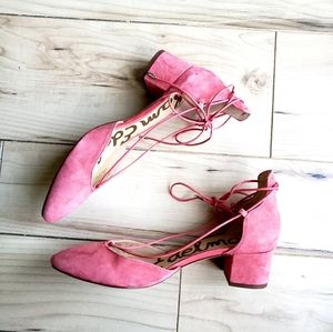 Sam Edelman loretta pink suede lace up block heel